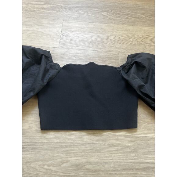 ZARA Square Neck Puff Short Sleeve Crop Top large Black - Picture 6 of 9